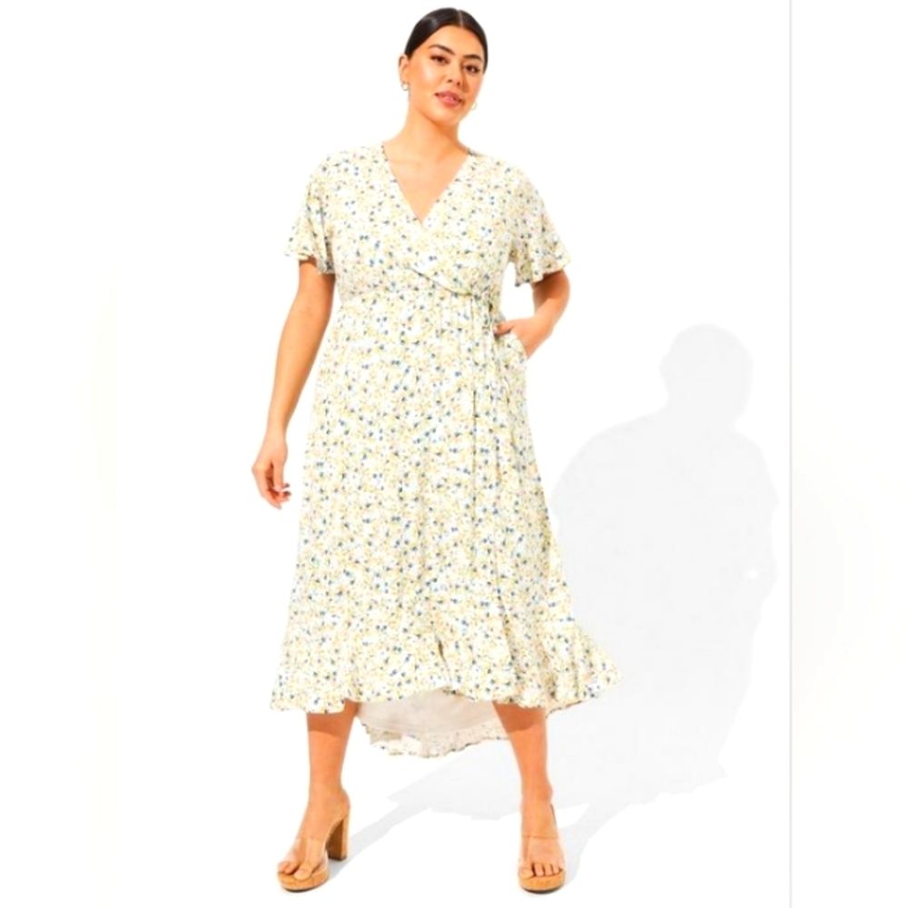 Maxi Rayon Slub Surplice Wrap Dress